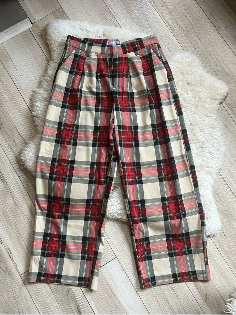 Urban Outfitters Women’s Red and Cream Plaid Trousers